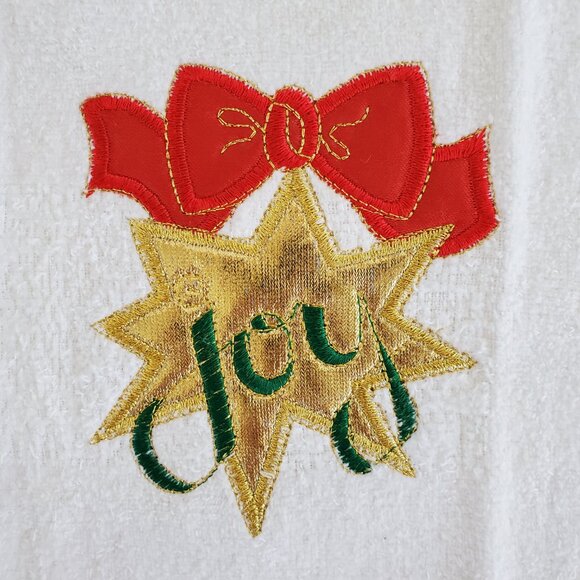Christmas Holiday 4 Fingertip Guest Towels Applique Poinsettia Star White Cream - Picture 4 of 11